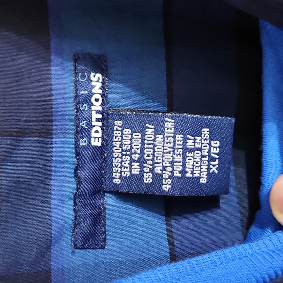 Men's XL Navy Plaid Button Down Shirt & Undershirt - Picture 2 of 4